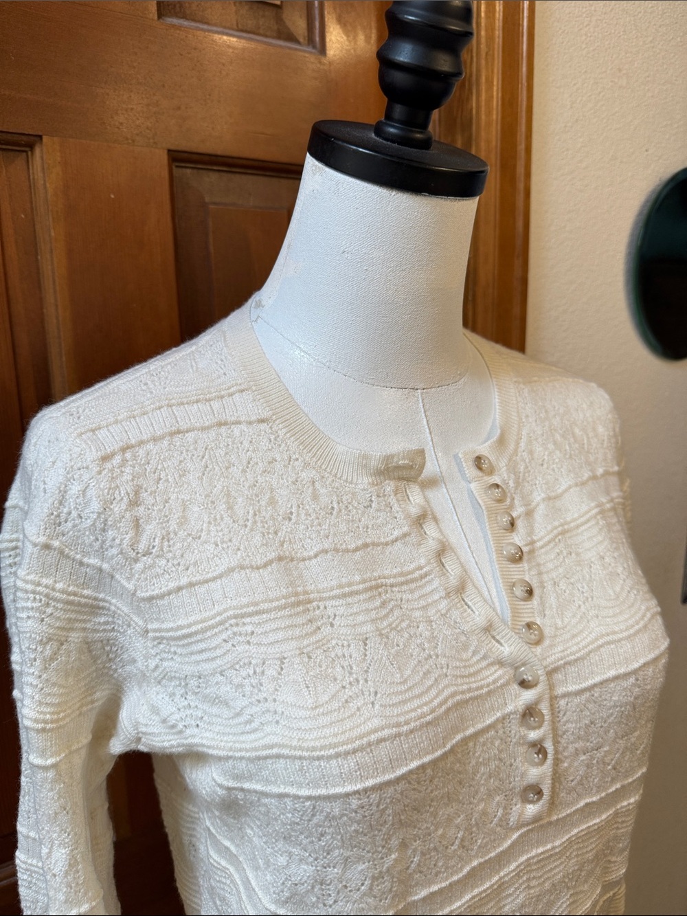 Sezane White Long-Sleeve Textured Henley Sweater Size L - Picture 6 of 9